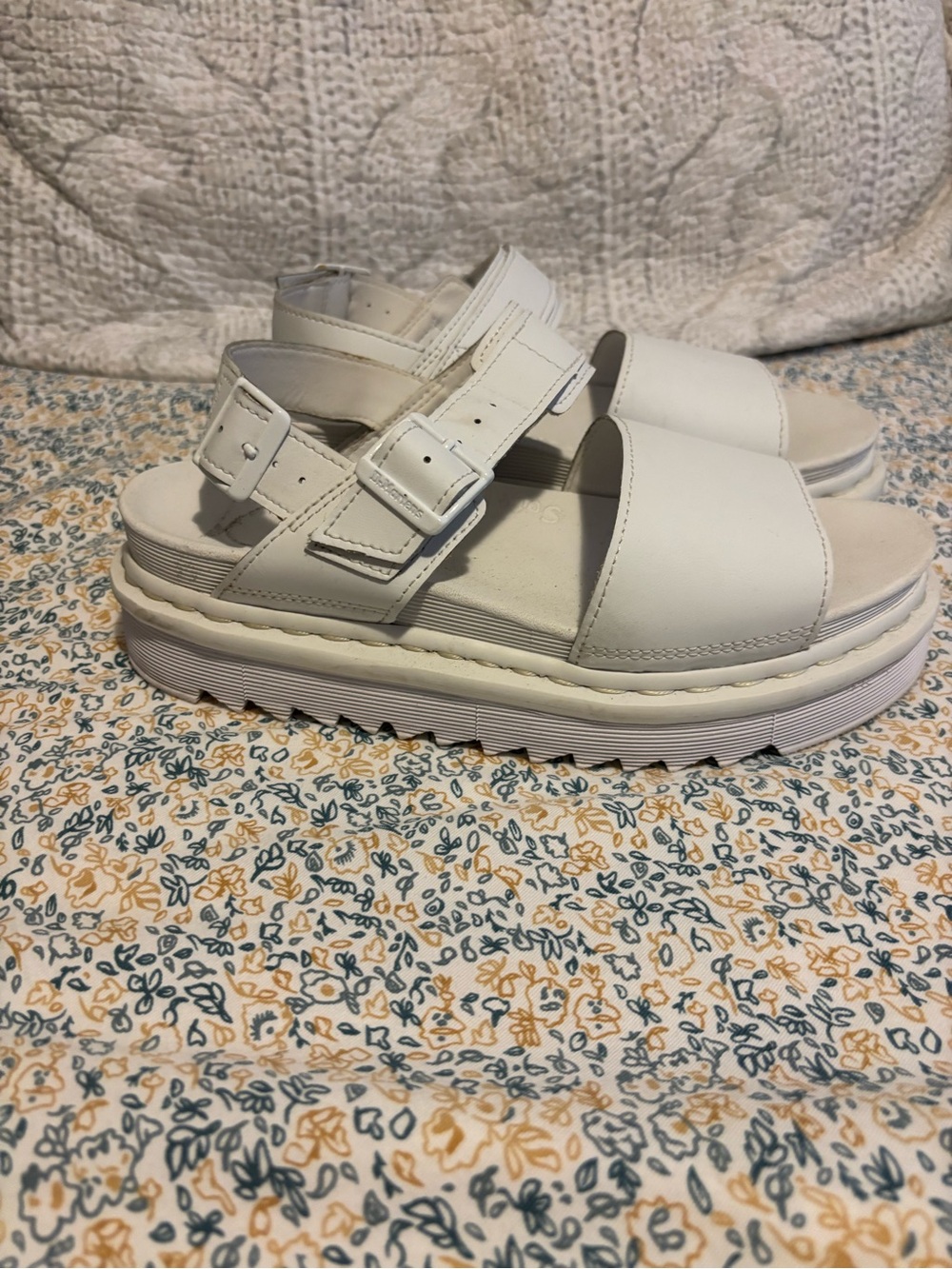 Dr. Martens White Double Buckle Platform Sandals for Women